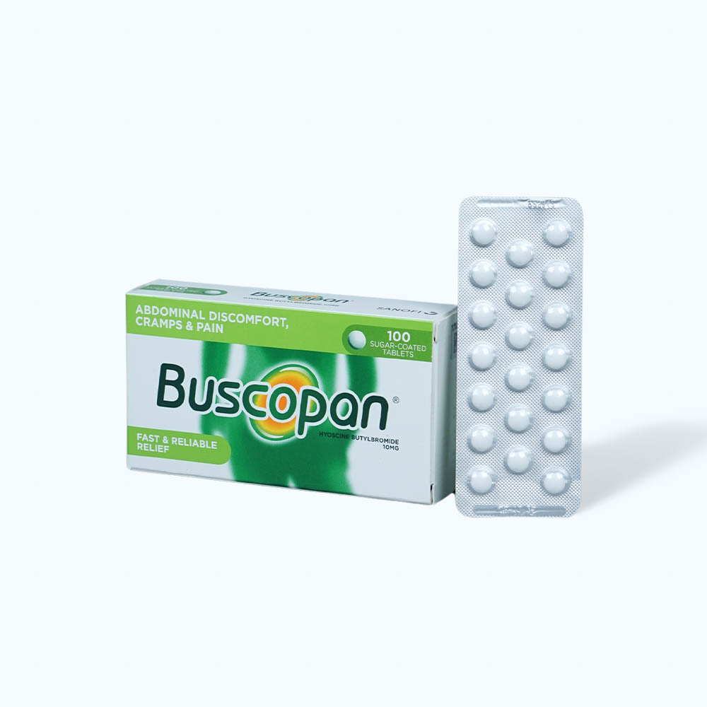 Viên nén bao đường Buscopan 10mg điều trị co thắt tiêu hóa, sinh dục tiết niệu (10 vỉ x 10 viên)